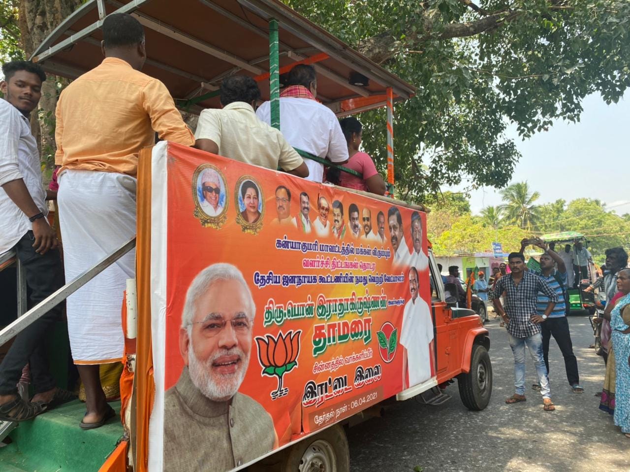 Posters of PM Narendra Modi as part of the rally in Thovalai. | Photo: Revathi Krishnan/ThePrint