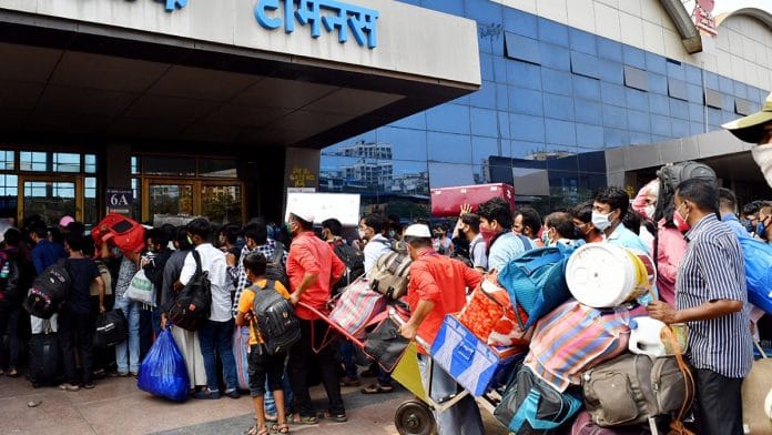 Passengers outside the Lokmanya Tilak Terminus to board outstation trains, amid the ongoing spike in Covid cases, in Mumbai. | Photo: ANI