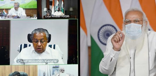 PM Narendra Modi during a meeting with chief ministers on COVID-19, 23 April, 2021 | PTI