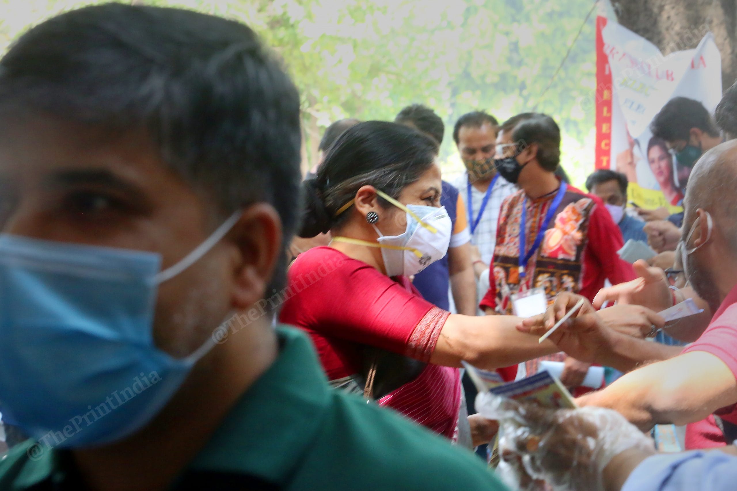 Long queue outside the Press Club Of India Photo: Praveen Jain | ThePrint