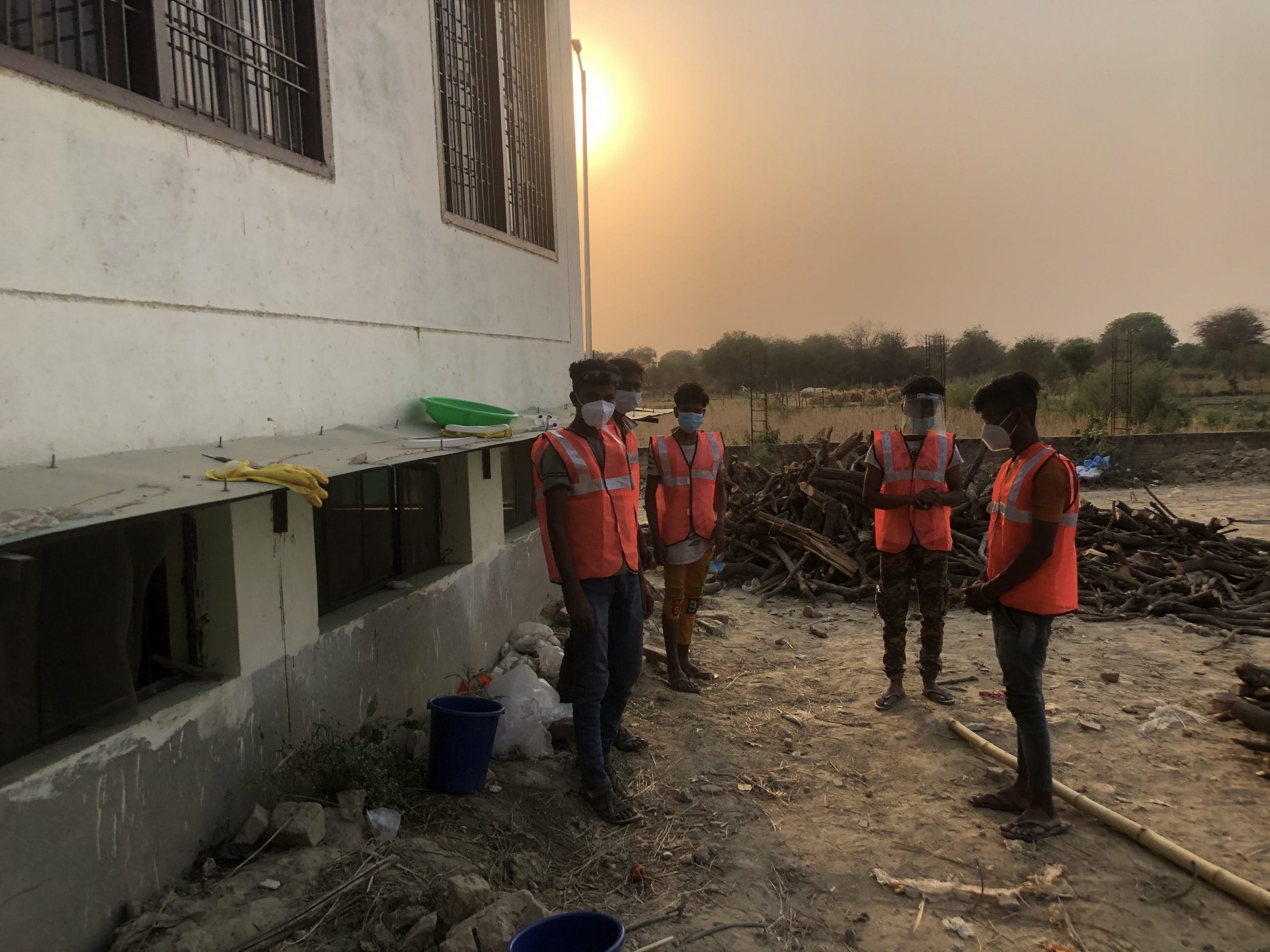 The team of young men at Mukti Dham preparing pyres for people who have died due to Covid-19 | Photo: Jyoti Yadav | ThePrint