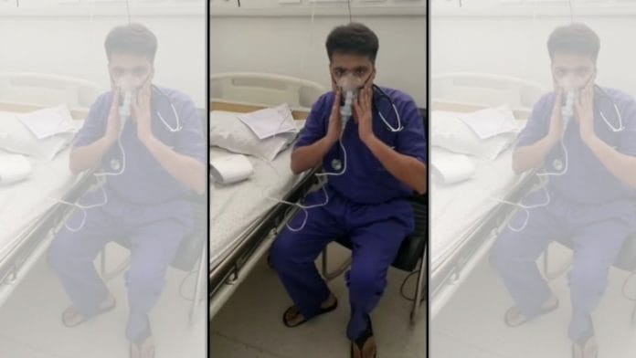 Screengrab of video of a man claiming to be a doctor showing how to use nebuliser, claims it gives oxygen supply when running empty | Twitter