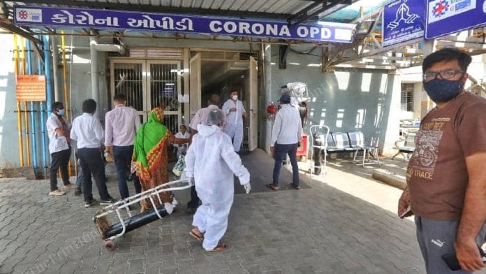 Hospital staff outside the Covid OPD of Ahmedabad Civil Hospital | Praveen Jain | ThePrint