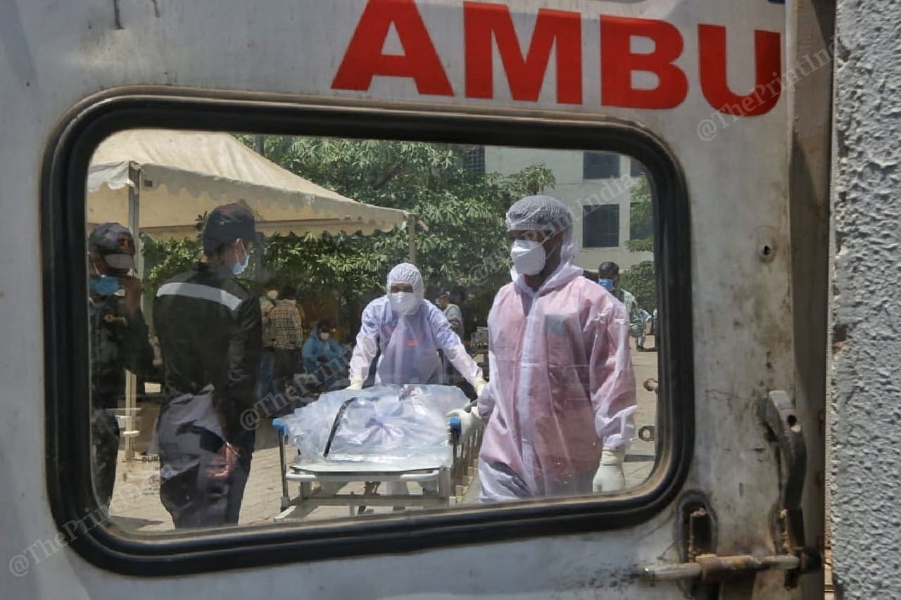 Relatives of Covid positive patients queue up for body collection outside Civil Hospital | Photo: Praveen Jain | ThePrint