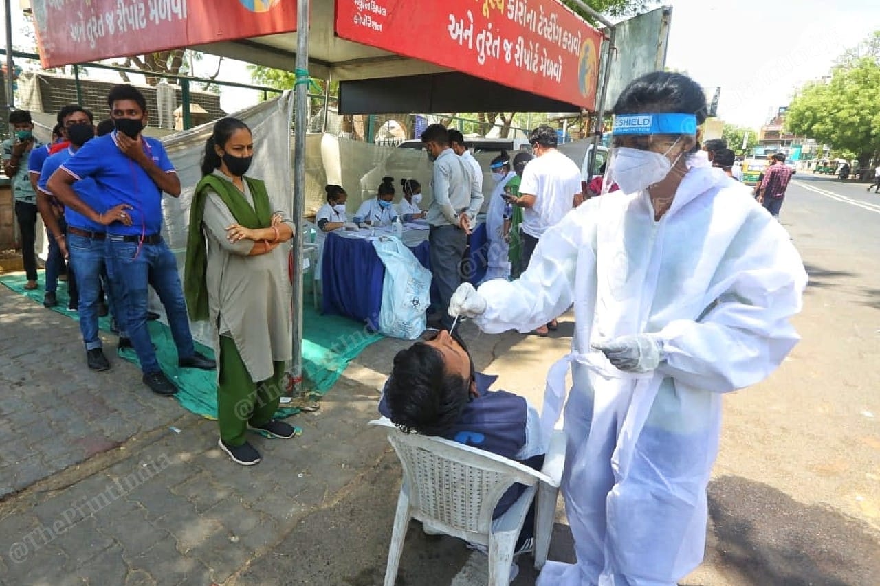 Queues never end, a queue at the Civil Hospital testing center | Photo: Praveen Jain | ThePrint