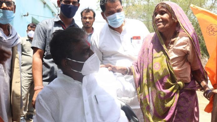 Health Minister Prabhuram Choudhary during his campaigning in Damoh | Twitter/@DrPRChoudhary
