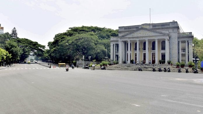 Town hall circle during weekend curfew in Bengaluru, on 24 April 2021 | PTI Photo