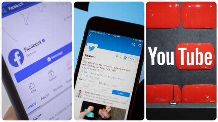 Logos of Facebook, Twitter, YouTube