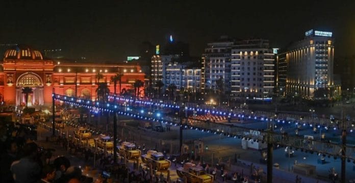 Ancient mummies being paraded during Pharaohs' Golden Parade in Cairo on Sunday