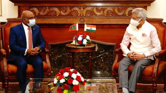 External Affairs Minister S Jaishankar and his Maldivian counterpart Abdulla Shahid