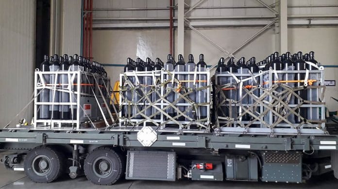 Two C-130 aircraft of Republic of Singapore Air Force arrived at Panagarh Air base with a batch of oxygen cylinders, on 28 April 2021 | PTI