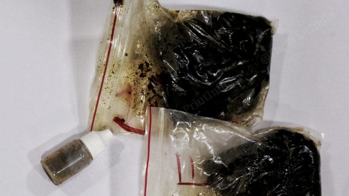 The 'medicine' in 'eye drop' form (left) and in paste form to be consumed orally | Photo: Manisha Mondal | ThePrint