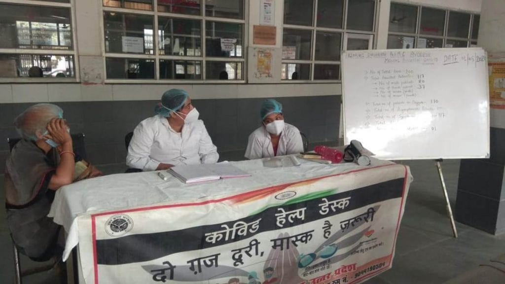 A help desk the Dasratha Medical College where a dashboard displays Covid numbers | Photo: Moushumi Das Gupta | ThePrint