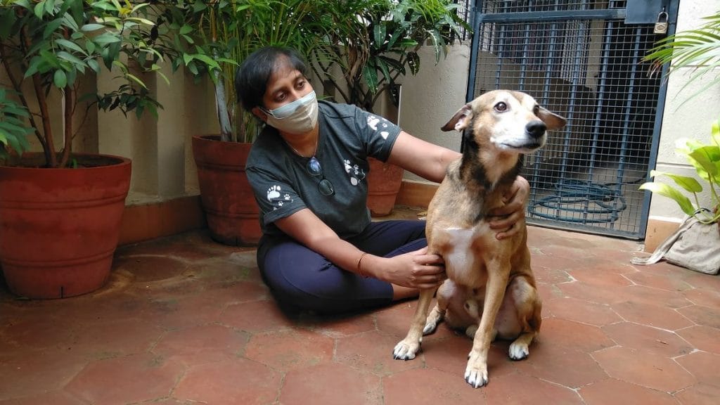 Achala Pani with Buddy, whose 87-year-old owner died recently | Photo: Angana Chakrabarti | ThePrint