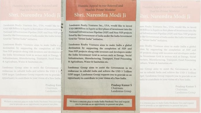 The newspaper ads put out by Landomus Realty Ventures Inc, USA