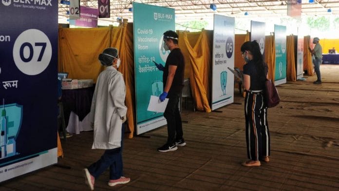 BLK-Max hospital opens one of the largest vaccination sites at Radhaswami Satsang grounds, Pusa Road, in New Delhi on 4 May 2021 | Suraj Singh Bisht | ThePrint
