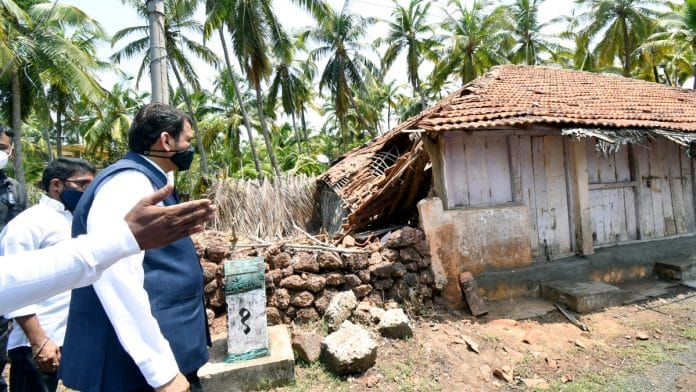 Former Maharashtra CM Devendra Fadnavis during his visit to Sindhudurg to inspect the damage caused by cyclone Tauktae on 21 May. | Photo: ANI