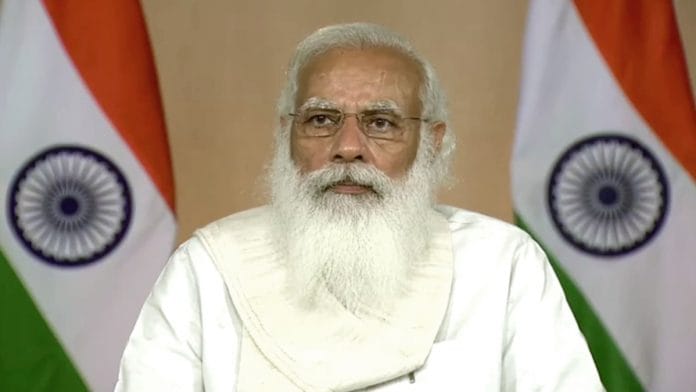 PM Narendra Modi interacts with doctors from across the country on their learnings and suggestions on Covid in New Delhi, on 17 May 2021 | Photo: ANI