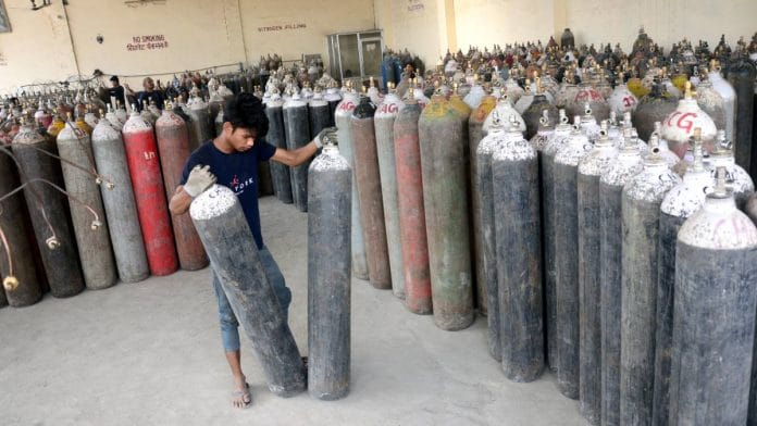 Representative image | A worker refills oxygen cylinders at a plant in Jalandhar | ANI