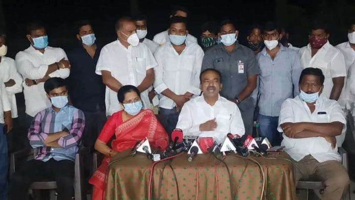 TRS leader Eatala Rajender at a press conference on 30 April 2021 | By special arrangement