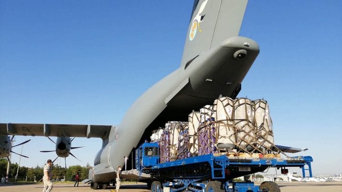 Turkish aircraft being loaded with Covid relief supplies for India | Twitter | @tcsavunma