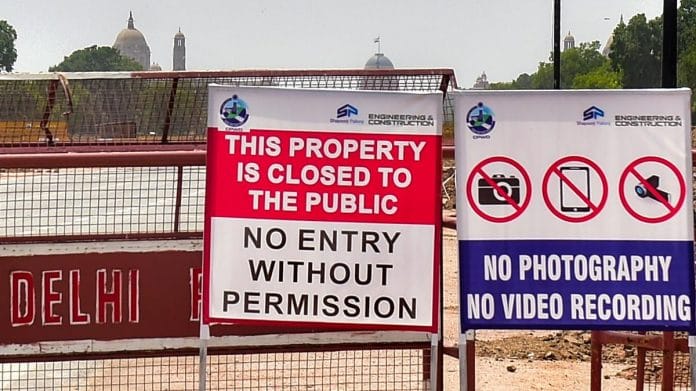 No Photography signboard put at the construction site of Central Vista Project in New Delhi, on 12 May 2021 | PTI