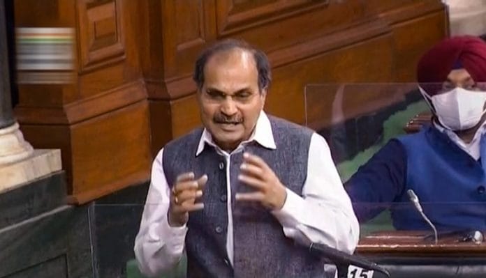 File photo of Congress leader Adhir Ranjan Chowdhury speaking in the Lok Sabha | PTI