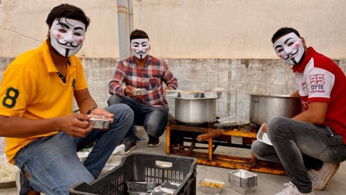 A group on men in Bhopal have been going out and distributing food to the needy wearing Guy Fawkes masks. They say their relief efforts aren't about gaining publicity for themselves | Nirmal Poddar | ThePrint