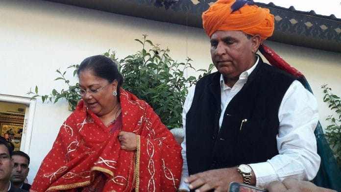 A file photo of former Rajasthan BJP minister and senior party leader Rohitashav Sharma with former CM Vasundhara Raje | Photo: Facebook/@rohitashsharmaofficial