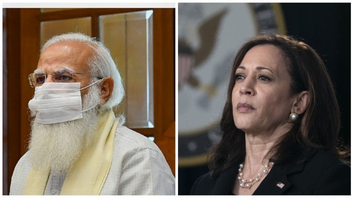 Prime Minister Narendra Modi (R) and US Vice President Kamala Harris