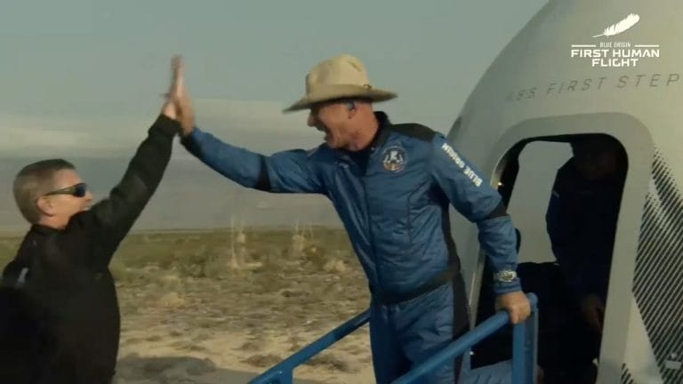 Jeff Bezos travels to edge of space in Blue Origin’s first passenger flight