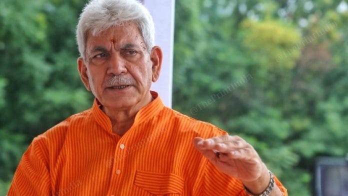Jammu & Kashmir Lieutenant Governor Manoj Sinha at Raj Bhavan, Srinagar, in July 2021 | Praveen Jain | ThePrint