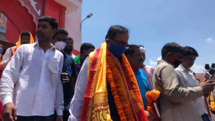 BSP General Secretary Satish Mishra outside the Hanuman Garhi temple in Ayodhya on 23 July 2021 | Photo: Jyoti Yadav | ThePrint