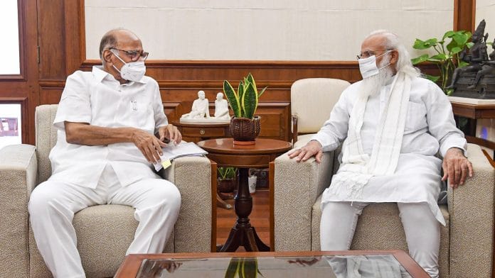 NCP chief Sharad Pawar meets Prime Minister Narendra Modi in New Delhi, on 17 July 2021 | PTI Photo