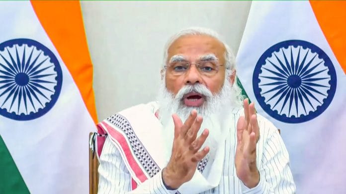 PM Narendra Modi addressing a interaction with Chief Ministers of North Eastern states on Covid-19 situation in New Delhi on 13 July 2021 | Photo: PTI
