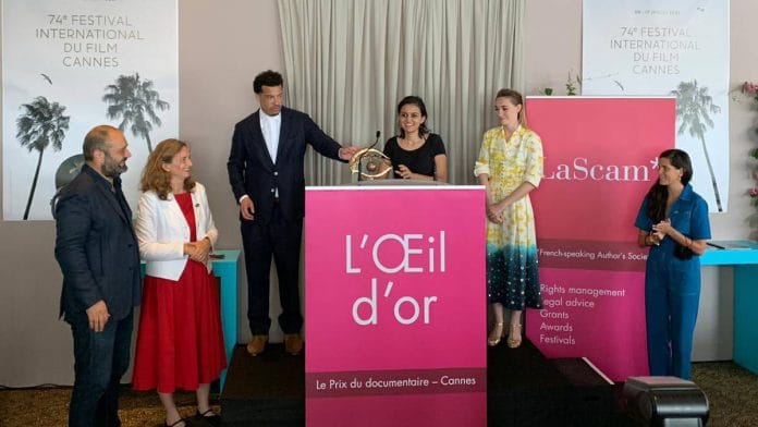 Filmmaker Payal Kapadia receiving the Oeil d’Or at the 74th Cannes Film festival | Quinzaine des Réal | Twitter