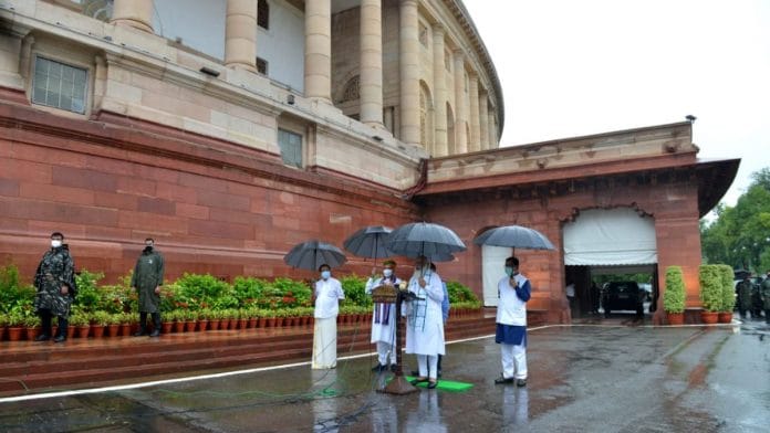 PM Narendra Modi addresses the media at Parliament House before the start of the monsoon session Monday | ThePrint