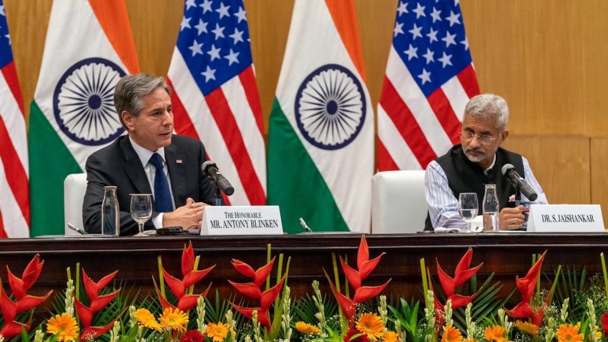 Blinken with External Affairs Minister S. Jaishankar in New Delhi Wednesday | Photo: Twitter/@SecBlinken