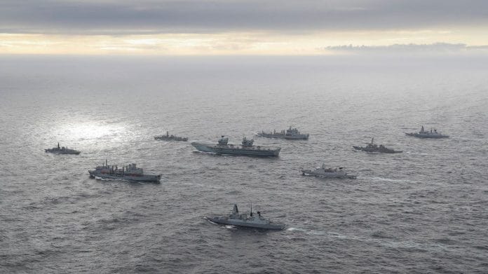 UK Carrier Strike Group 2021, led by HMS Queen Elizabeth, has sailed into Indian Ocean Region, on 16 July 2021 | Twitter/@ANI