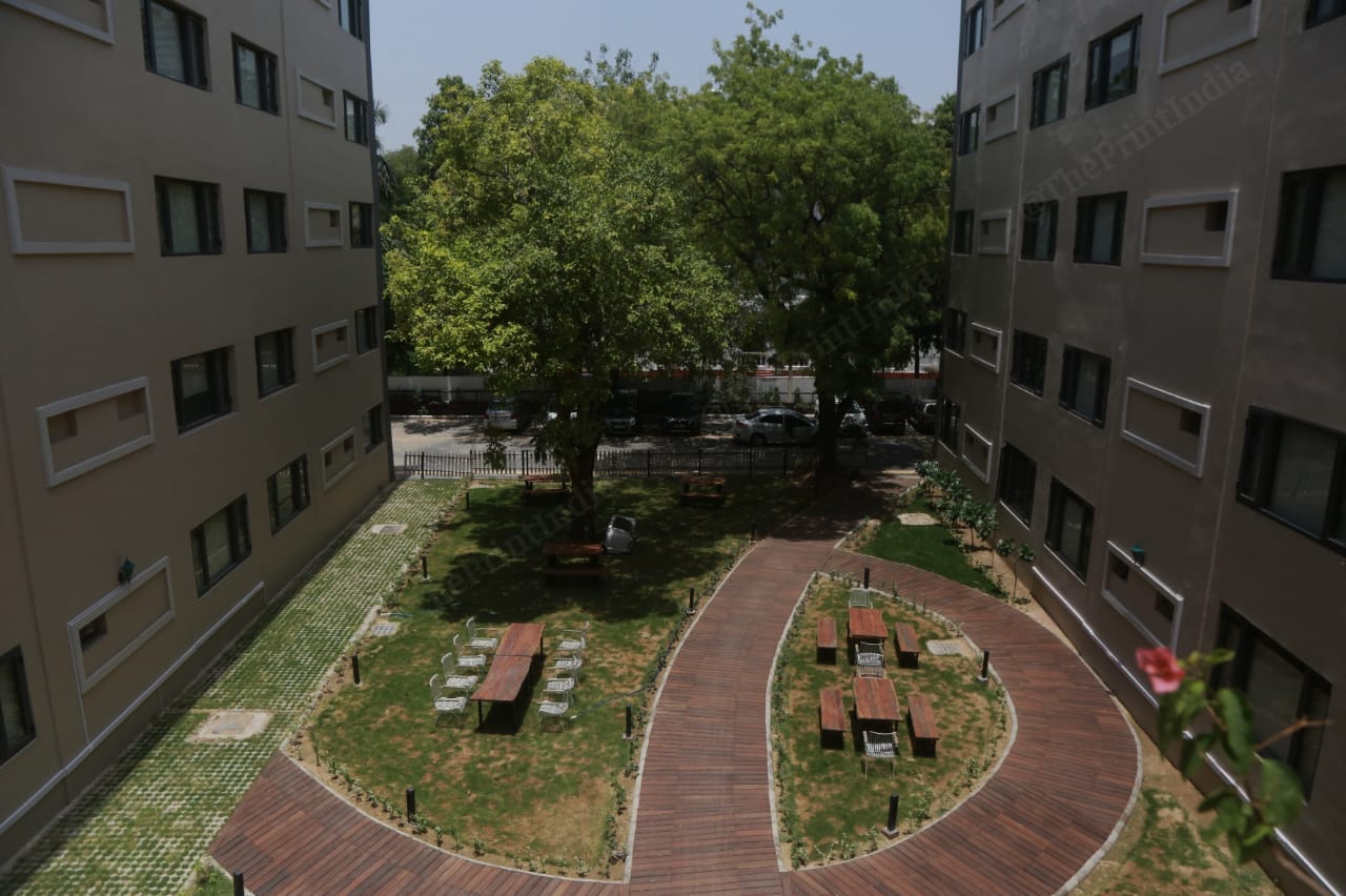 The open space between two wings of the buildings. Along with these balcony spaces names as Ekatra will be used for events | Photo: Manisha Mondal | ThePrint