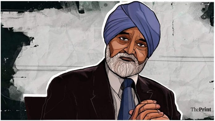 Montek Singh Ahluwalia, former deputy chairperson of the erstwhile planning commission. | Illustration: Soham Sen/ThePrint