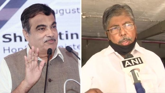 File photos of Nitin Gadkari and Chandrakant Patil | Twitter & ANI