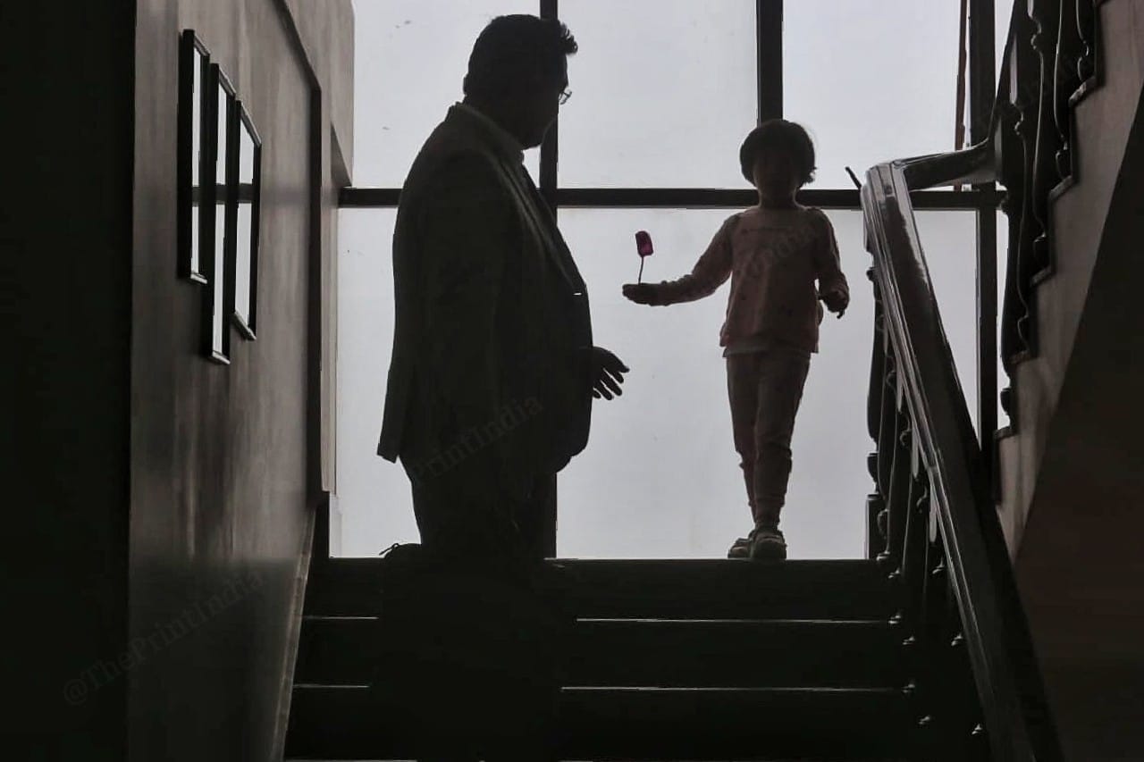 Chief Minister of Meghalaya Conrad Sangma with his daughter Kaiyyan before leaving his office at the residence in Shillong | Photo: Praveen Jain | ThePrint