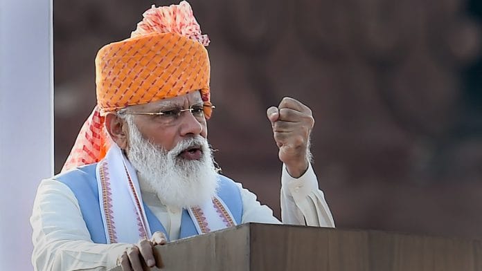 PM Modi addresses the nation during 75th Independence day celebrations at Red Fort, New Delhi | PTI