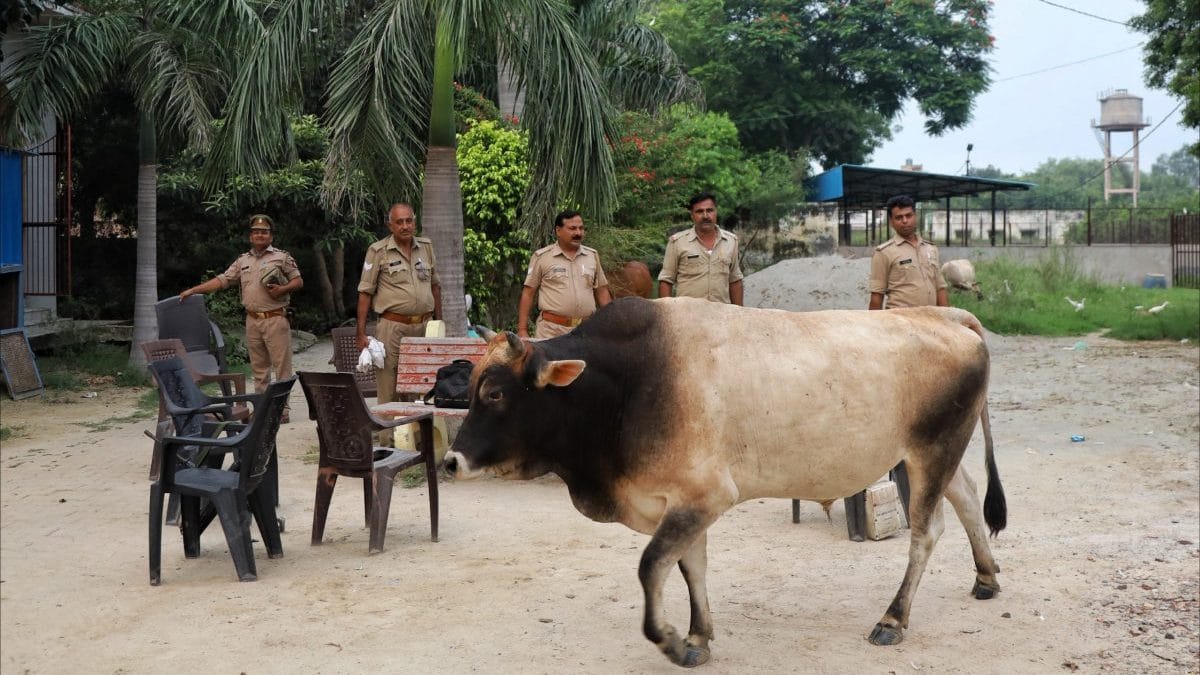 Police at the temple premises in Ghaziabad | Photo: Manisha Mondal/ThePrint