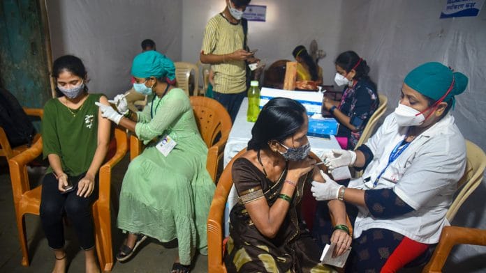 Representative Image | Health workers administer Covid-19 vaccine dose to beneficiaries during a vaccination drive in Mumbai | PTI