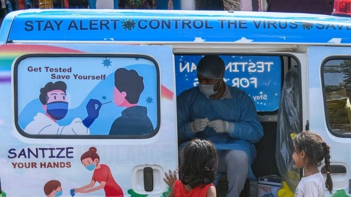 Children wait outside a van for the Covid test in New Delhi | Representational image | ANI Photo