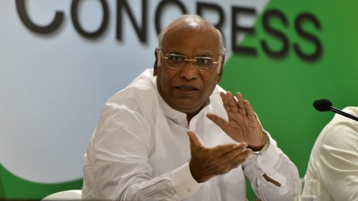 Leader of Opposition in Rajya Sabha and senior Congress leader Mallikarjun Kharge | ThePrint File Photo