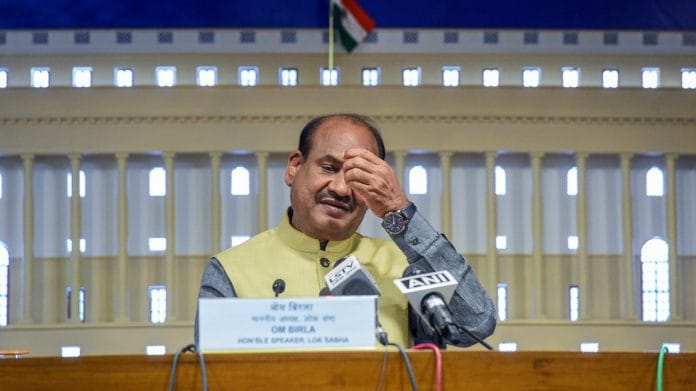 Lok Sabha Speaker Om Birla addresses media at Parliament Library in New Delhi, on 11 August 2021 | PTI