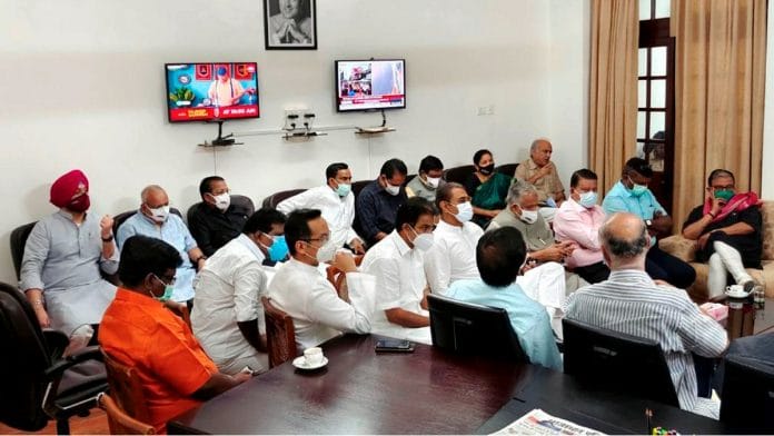 Leaders of Opposition parties during a meeting at Parliament in New Delhi on 11 August 2021 |PTI